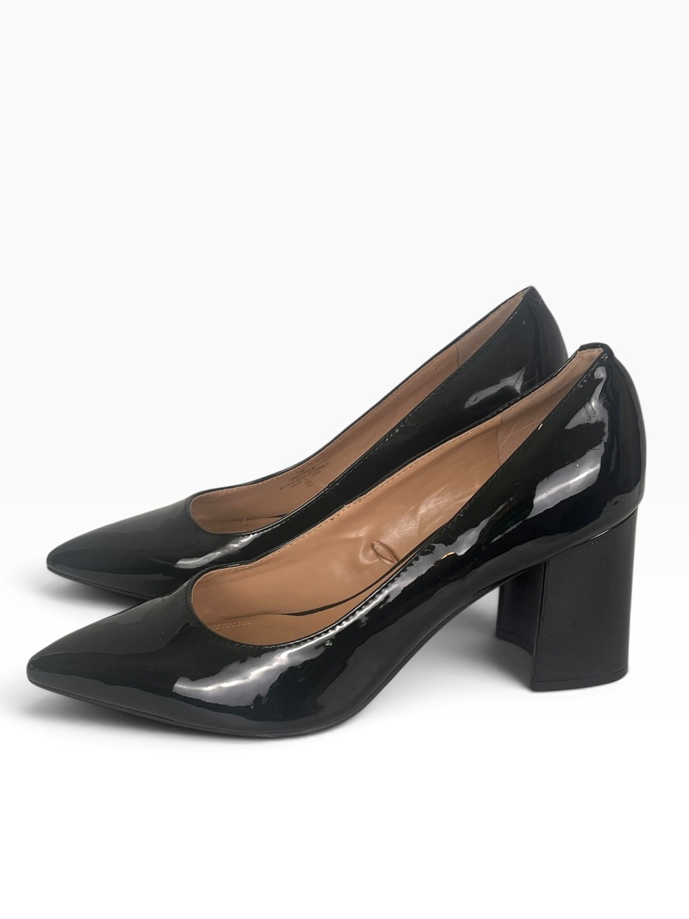 Black Patent Pumps Pointed Toe 3” Block Heel Size 11 Slip On Unisa  No Box